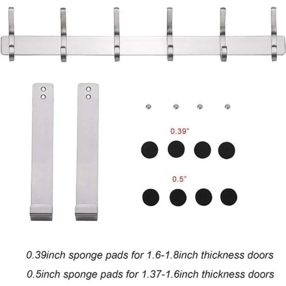 Over The Door Hooks, Stainless Steel Heavy Duty Over Door Hanger Holder Coat Hat - Picture 3 of 7